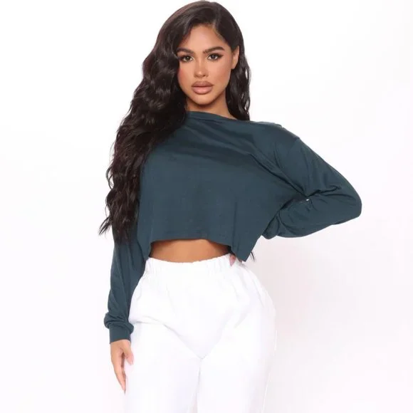 Fashion Nova | Cropped Long Sleeve T-Shirt | Medium | Teal - Picture 1 of 10